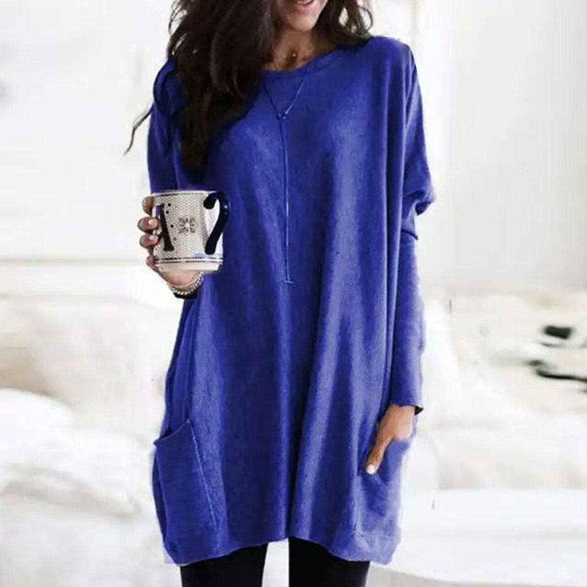 Oversize Tunika Pullover Mit Taschen