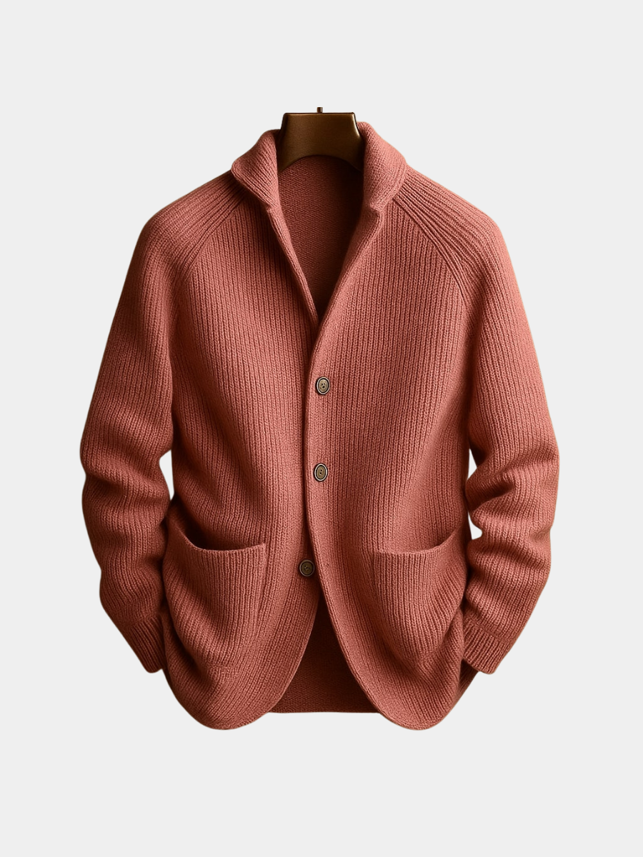 Gerippter Strickcardigan Mit Schalkragen