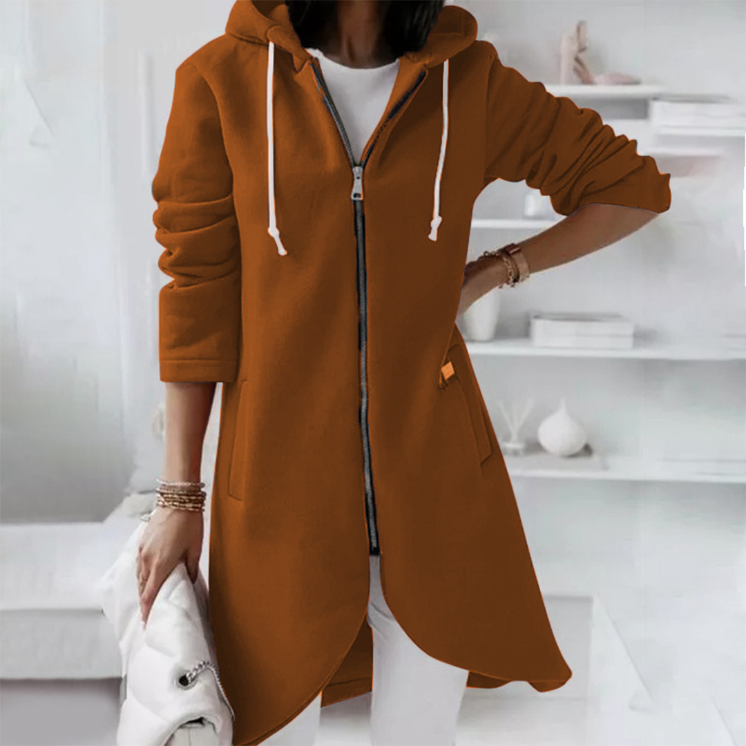Lange Kapuzenjacke mit Reissverschluss und Kordelzug