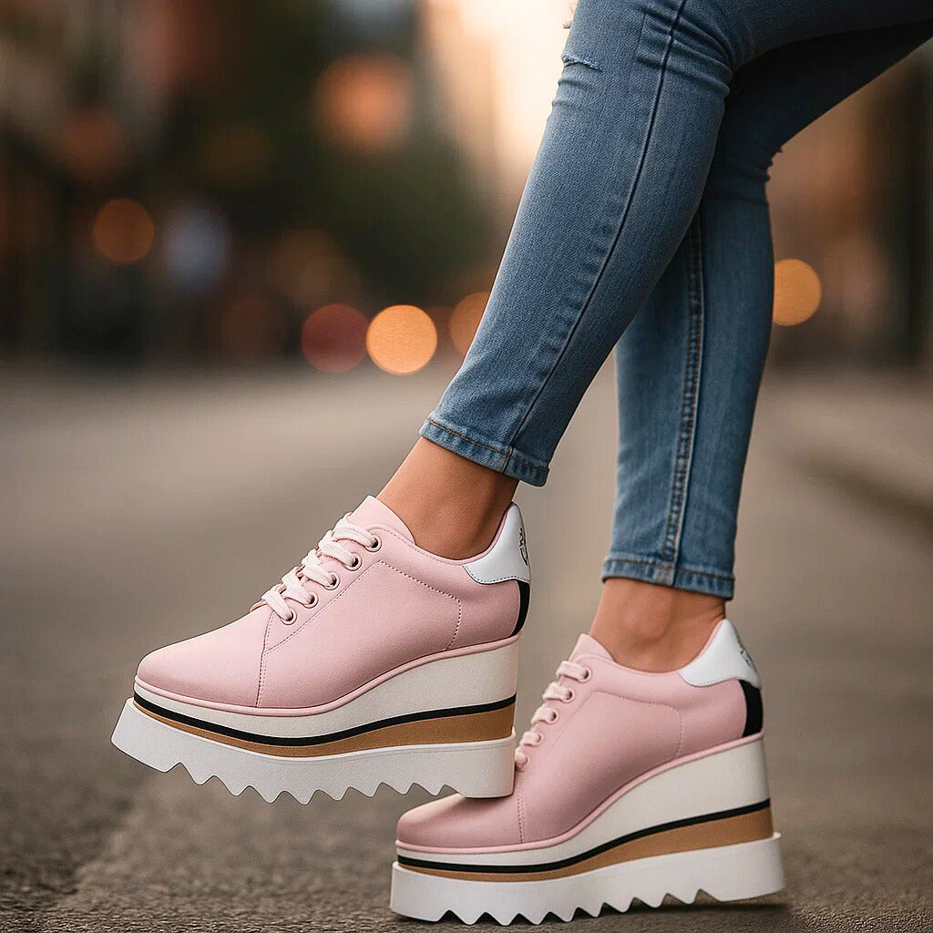Damen Plateau Sneaker mit Doppelstreifen und Profilsohle