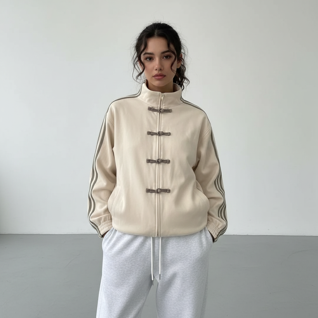 Damen Trainingsjacke im Retro Stil mit Kontraststreifen