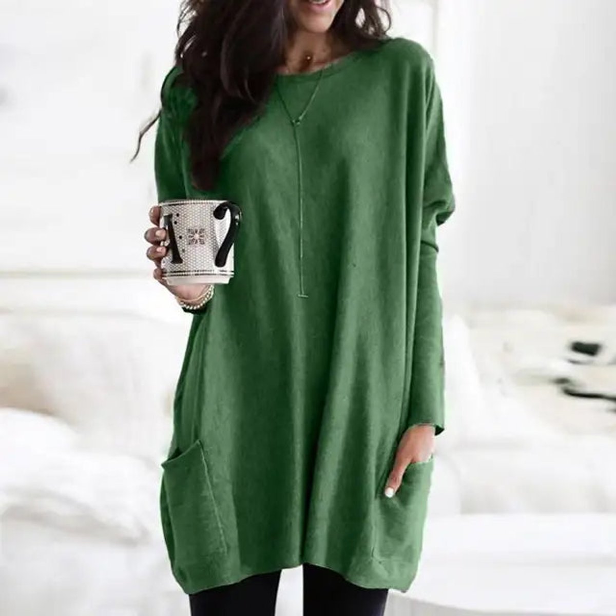 Oversize Tunika Pullover Mit Taschen