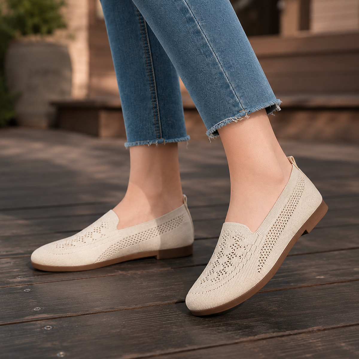 Damen Strick Slip-On Sneaker mit breiter Zehenbox