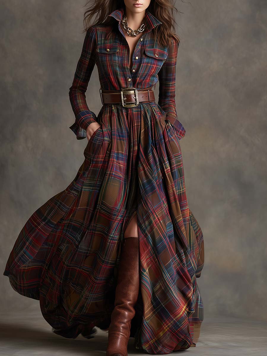 Damen Hemdblusenkleid Mit Gürtel Und Knopfleiste