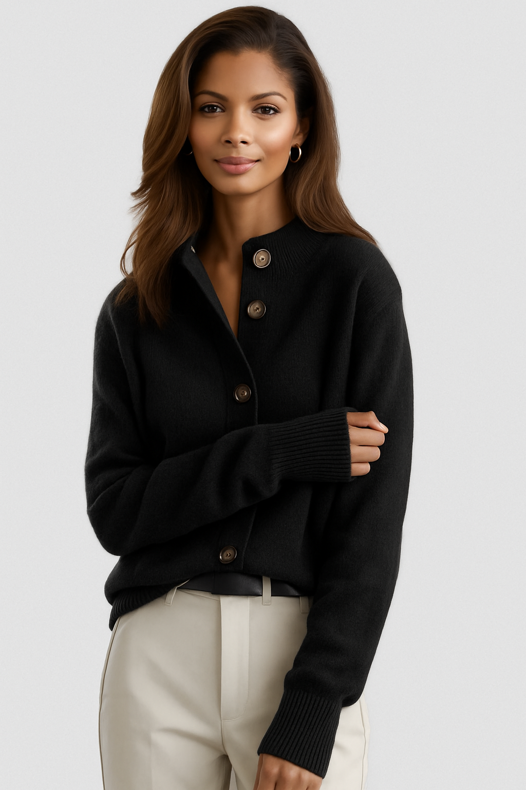Damen Strickjacke mit Knopfleiste und Kragen
