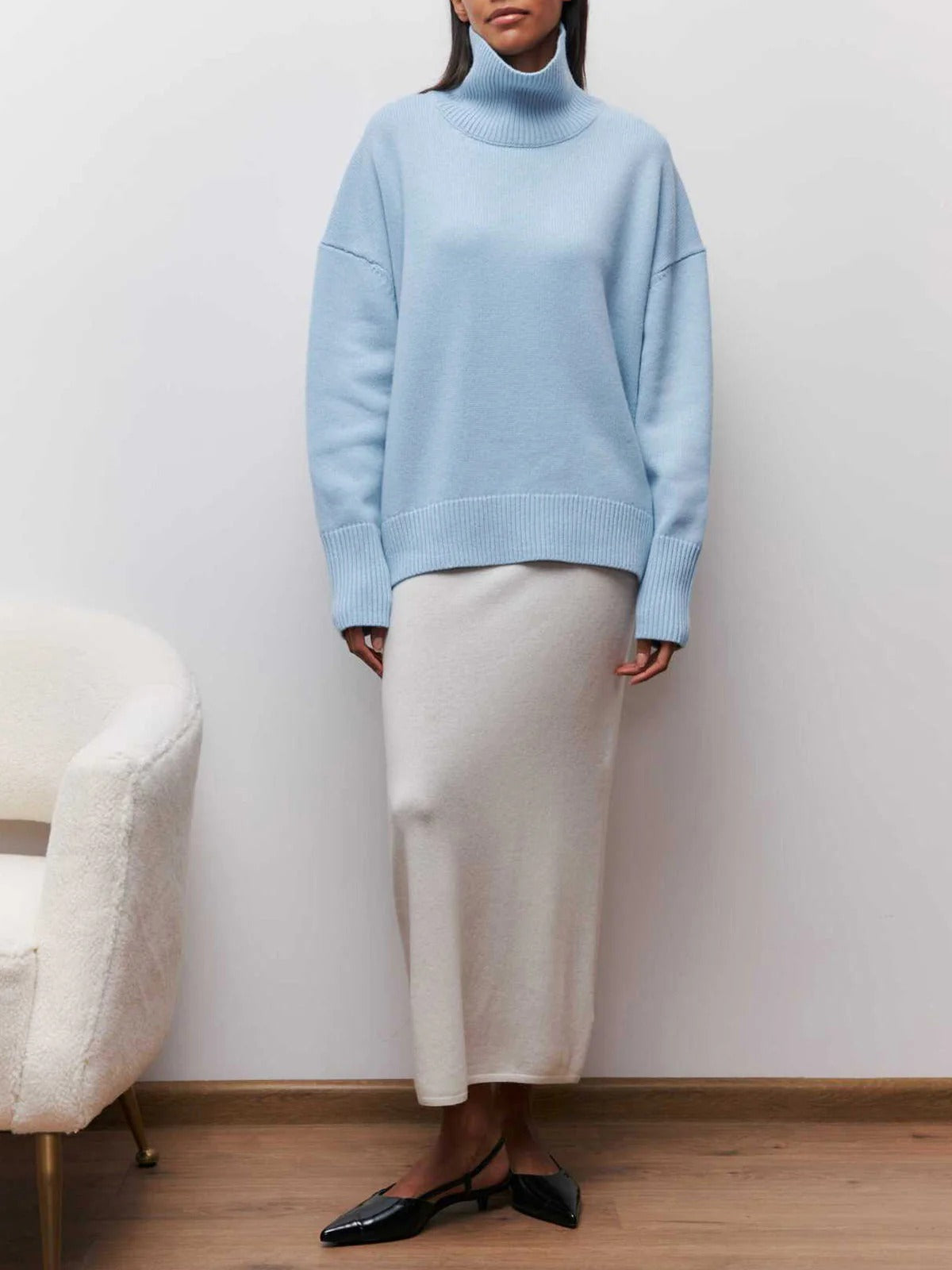 Oversized Damen Rollkragenpullover in Rippstrick
