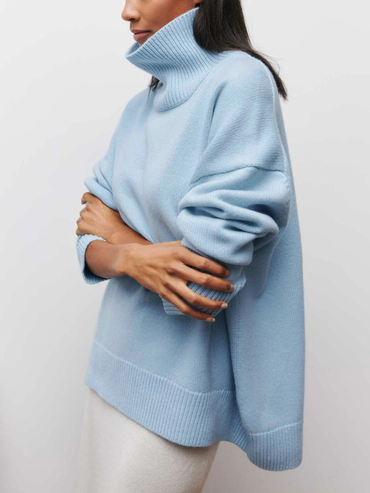 Oversized Damen Rollkragenpullover in Rippstrick
