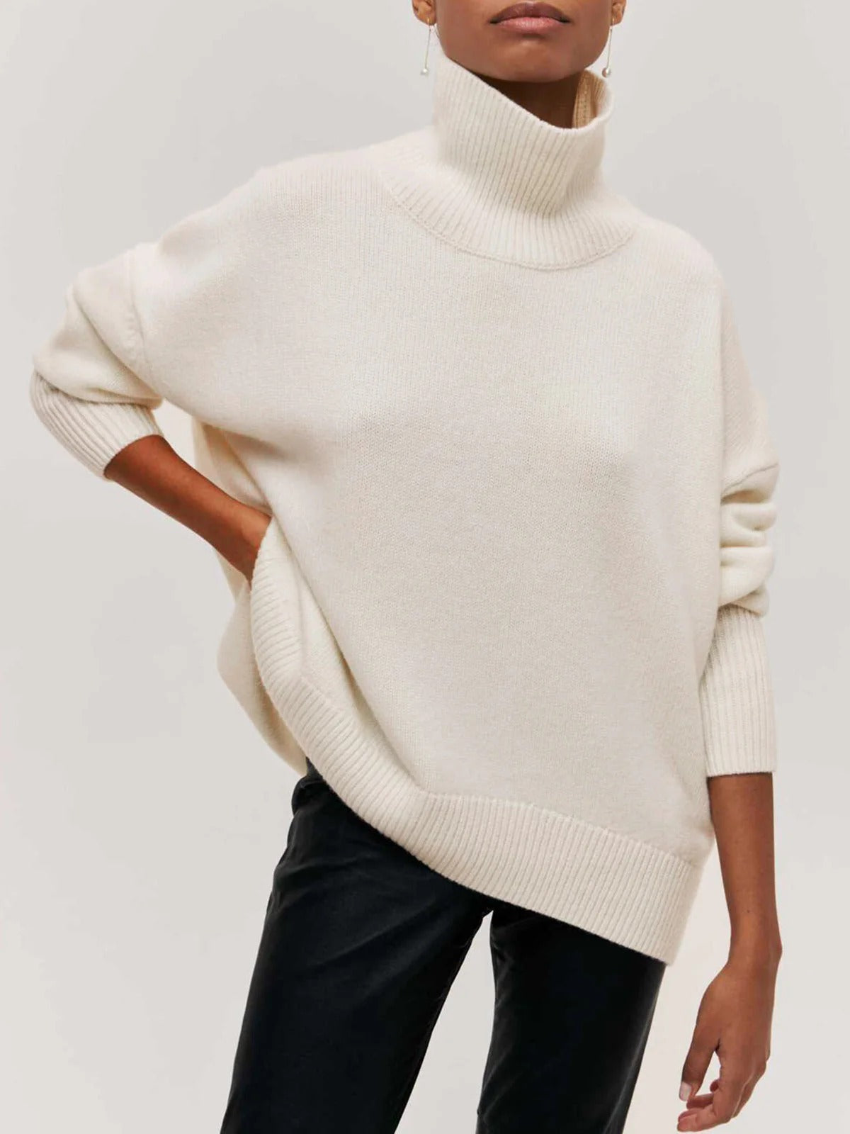 Oversized Damen Rollkragenpullover in Rippstrick
