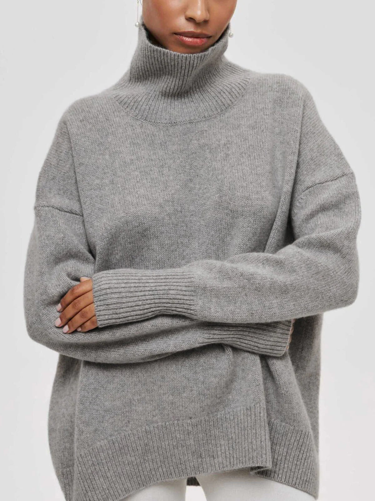 Oversized Damen Rollkragenpullover in Rippstrick