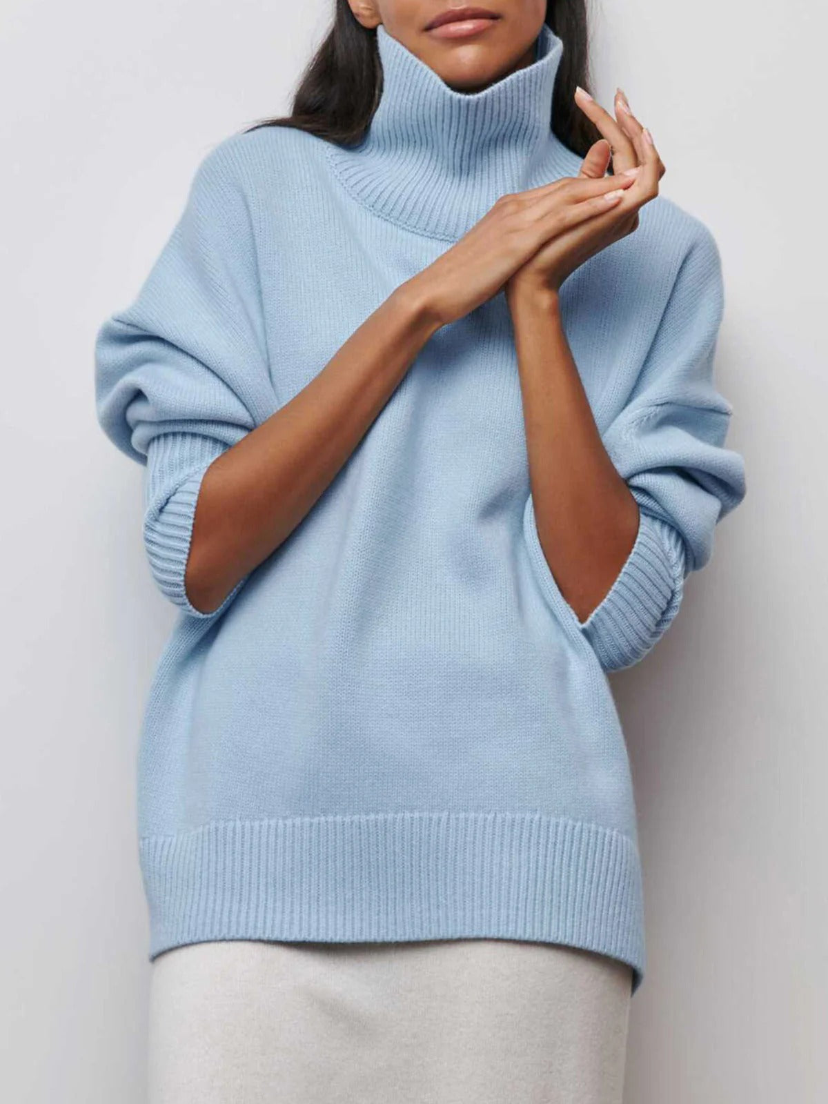 Oversized Damen Rollkragenpullover in Rippstrick