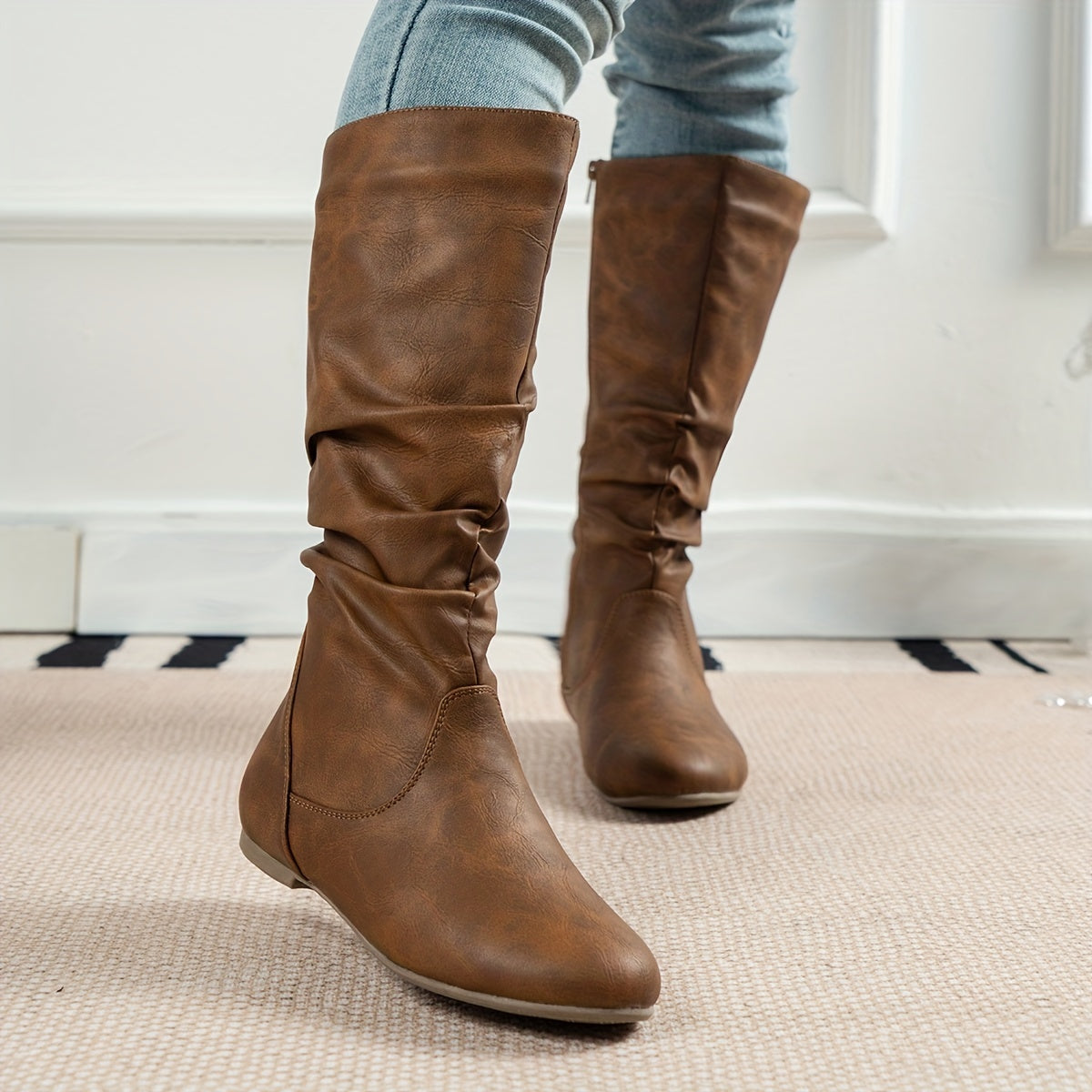 Flache Damen Stiefeletten Mit Seitlichem Reißverschluss