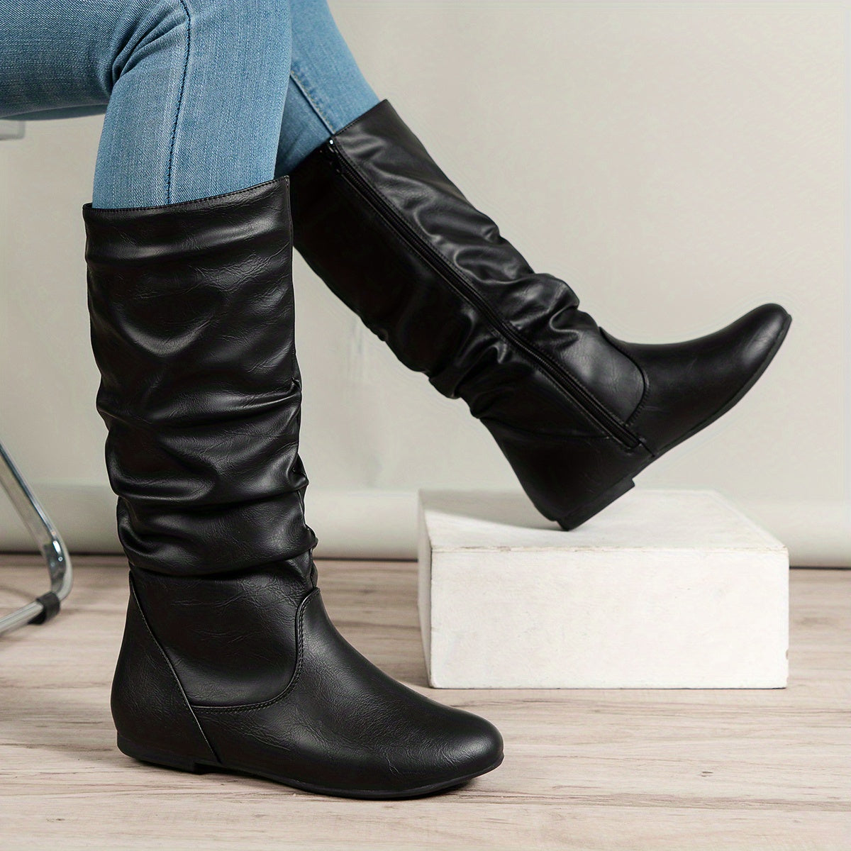 Flache Damen Stiefeletten Mit Seitlichem Reißverschluss