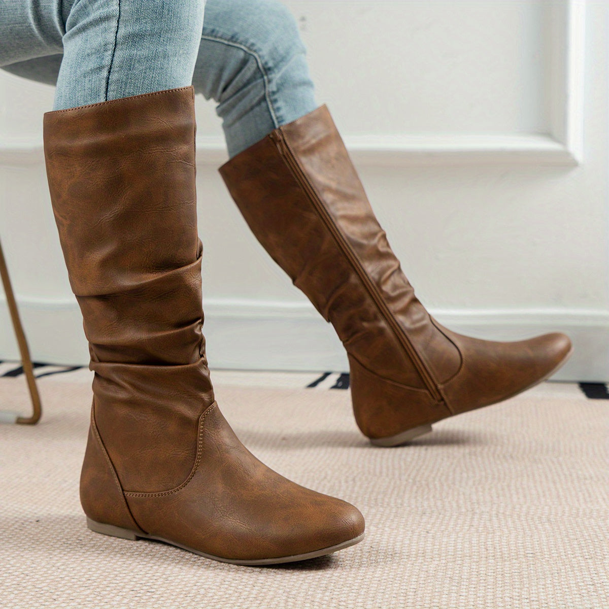 Flache Damen Stiefeletten Mit Seitlichem Reißverschluss