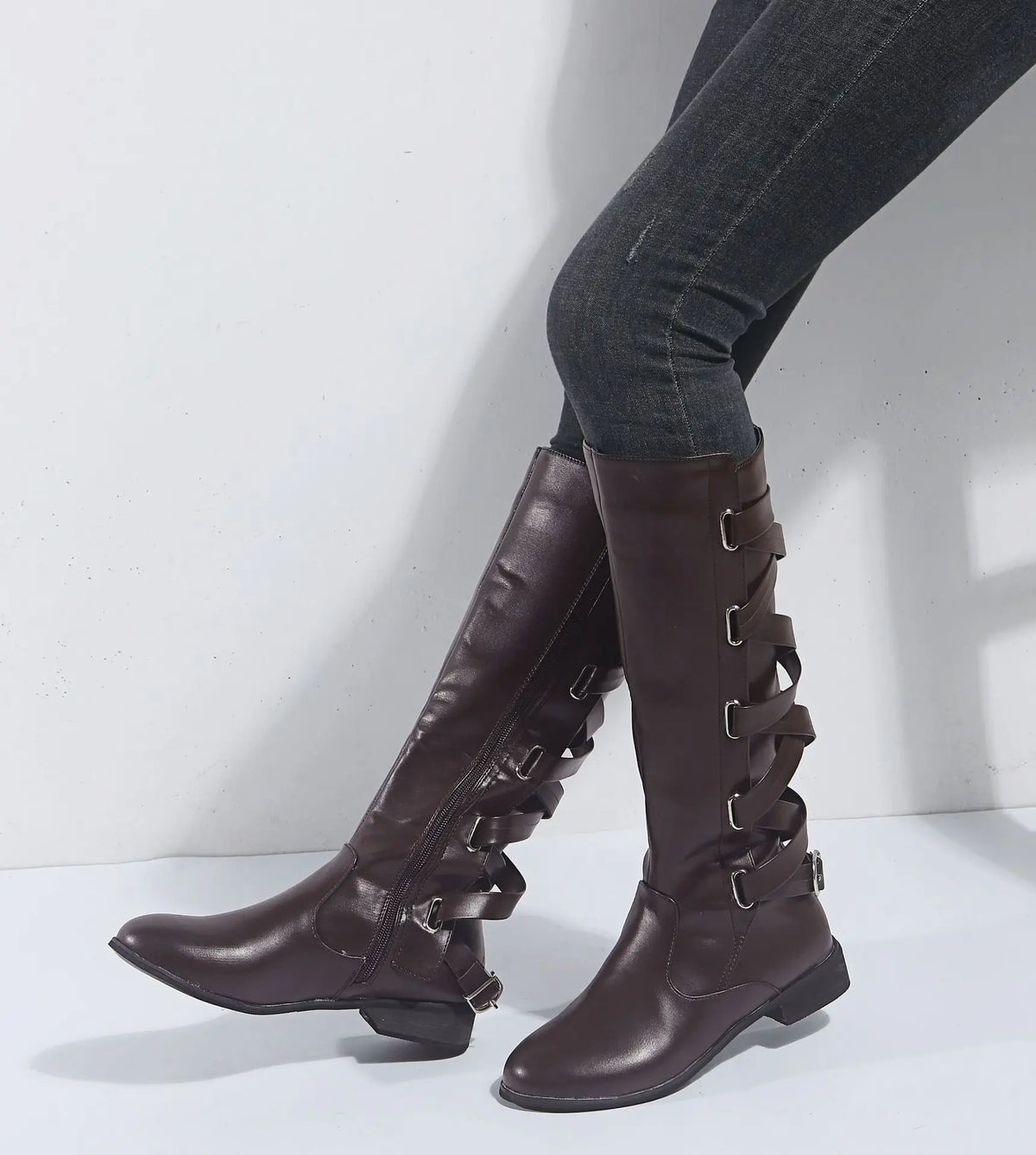 Knöchelhohe Damen Reitstiefel Mit Schnallen Hinten