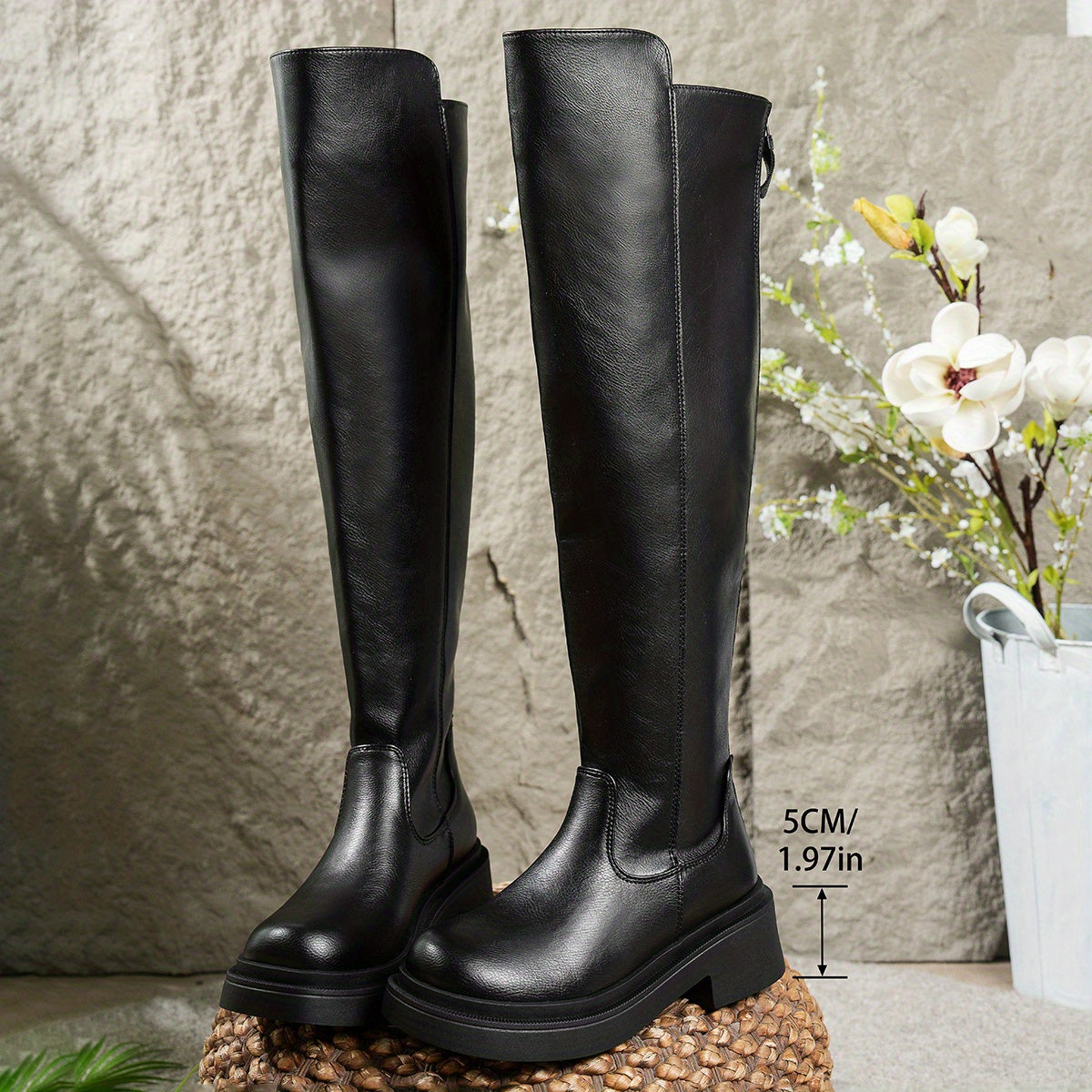 Flache Damen Overknee Stiefel Mit Seitenreißverschluss
