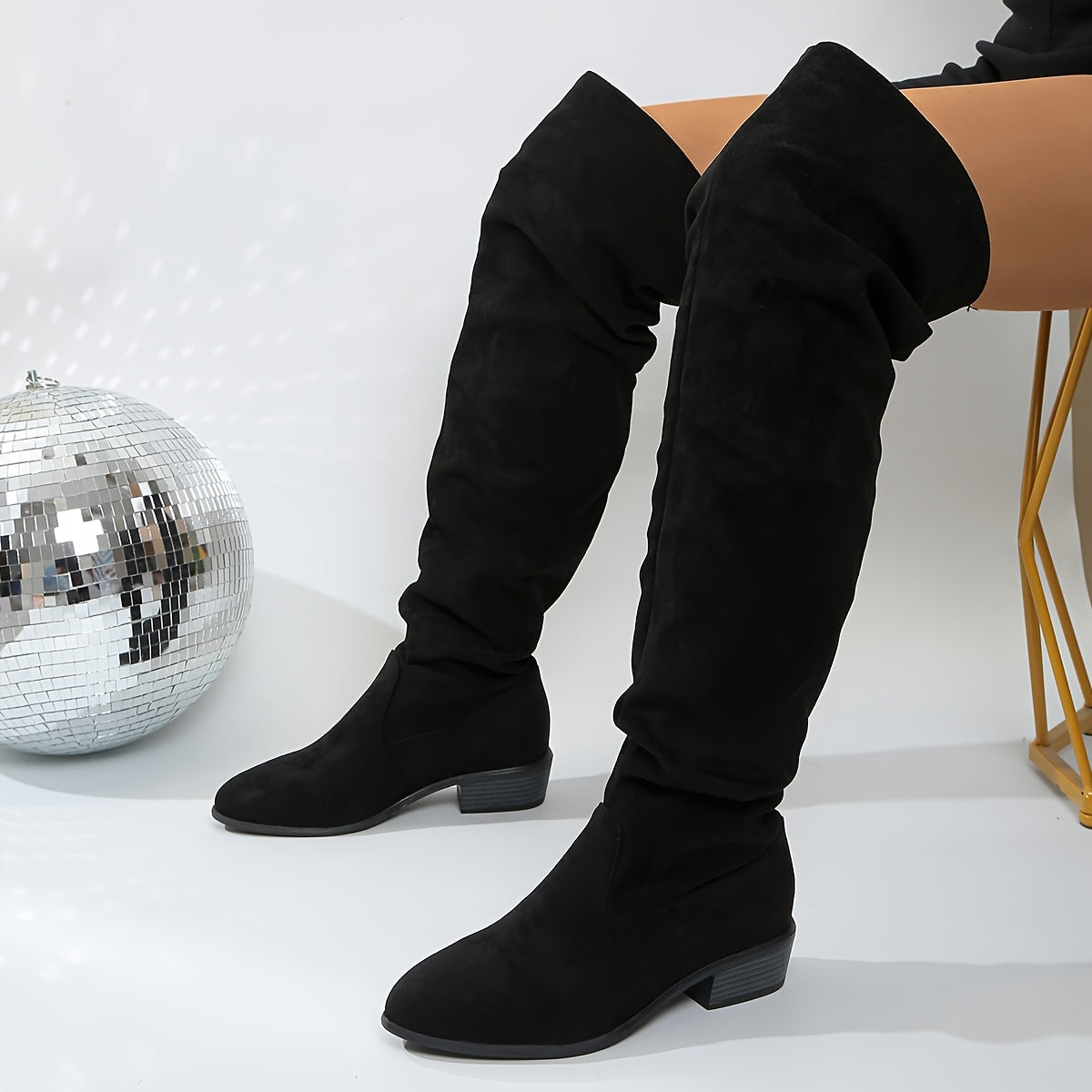 Lässige Damen Overknee Stiefel Mit Niedrigem Blockabsatz