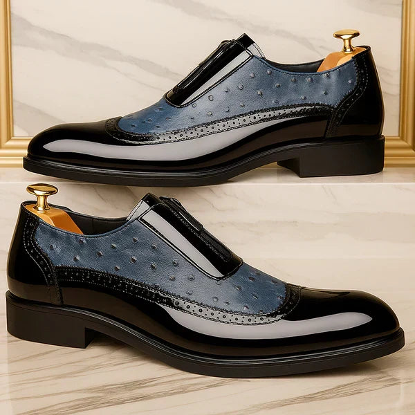 Herren Oxford Schuhe in Strauss-Optik mit Lackdetails