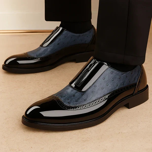Herren Oxford Schuhe in Strauss-Optik mit Lackdetails