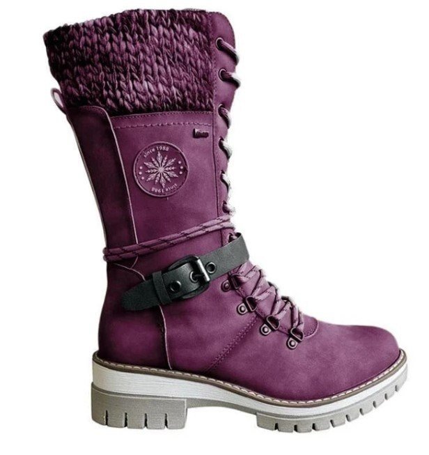 Damen Stiefel mit Schnallen und Strickstulpe