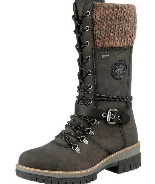 Damen Stiefel mit Schnallen und Strickstulpe