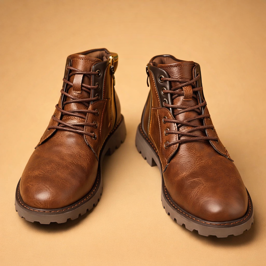 Herren Robuste Schnürstiefel mit Seitlichem Reißverschluss