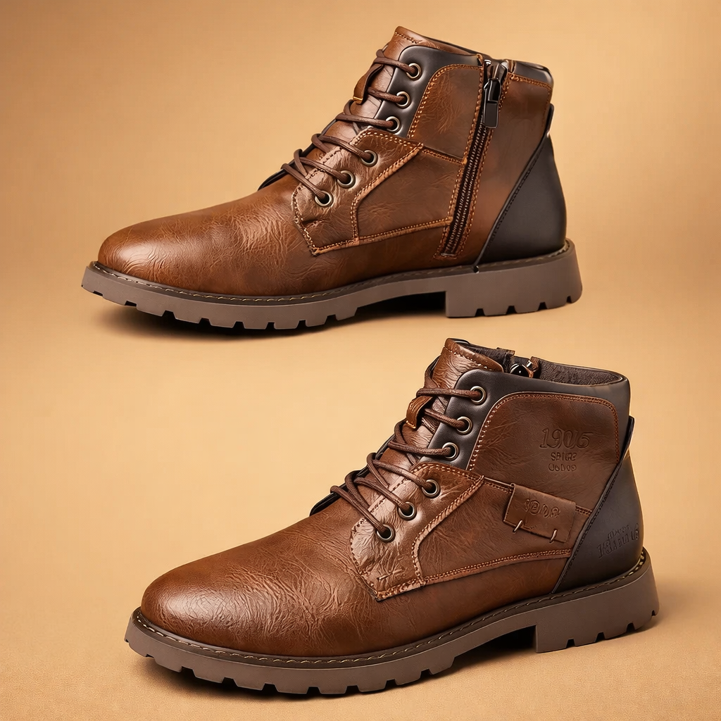 Herren Robuste Schnürstiefel mit Seitlichem Reißverschluss