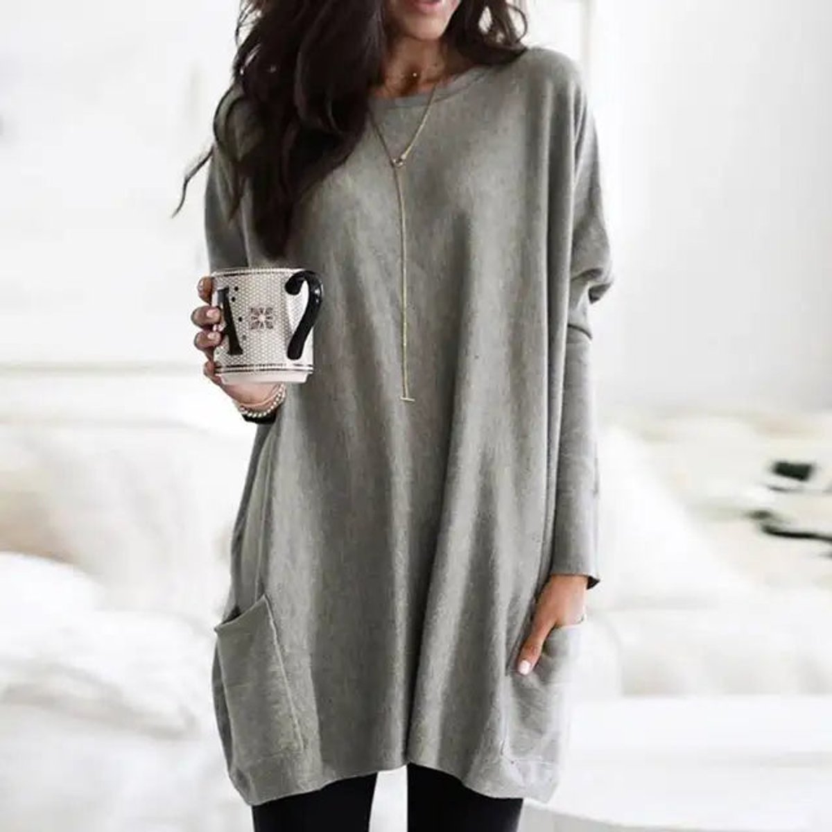 Oversize Tunika Pullover Mit Taschen