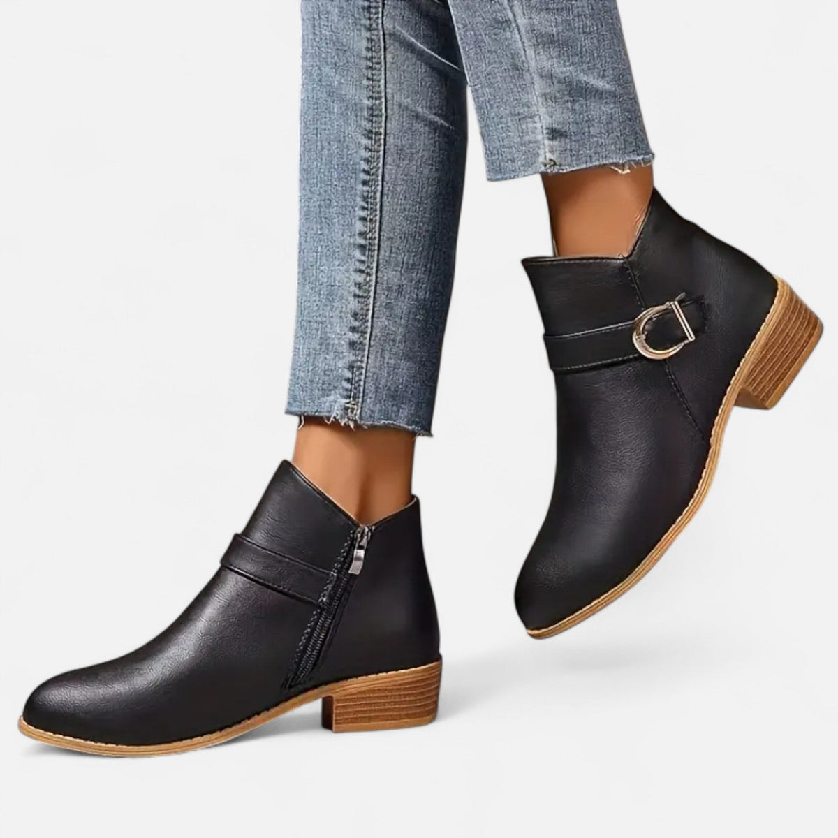 Spitze Damen Stiefeletten Mit Schnallen Detail