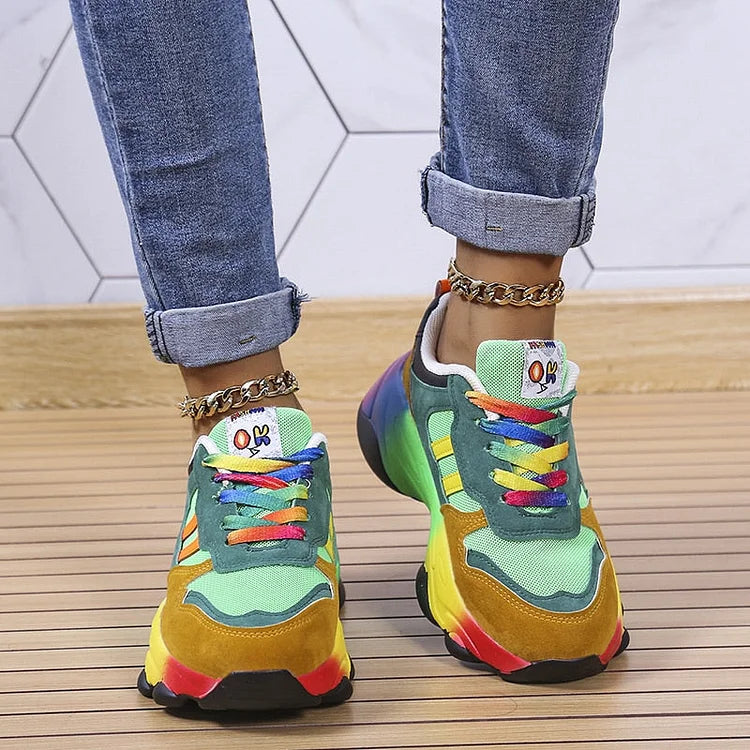 Bunte Orthopädische Damen Sneaker mit Regenbogen Design