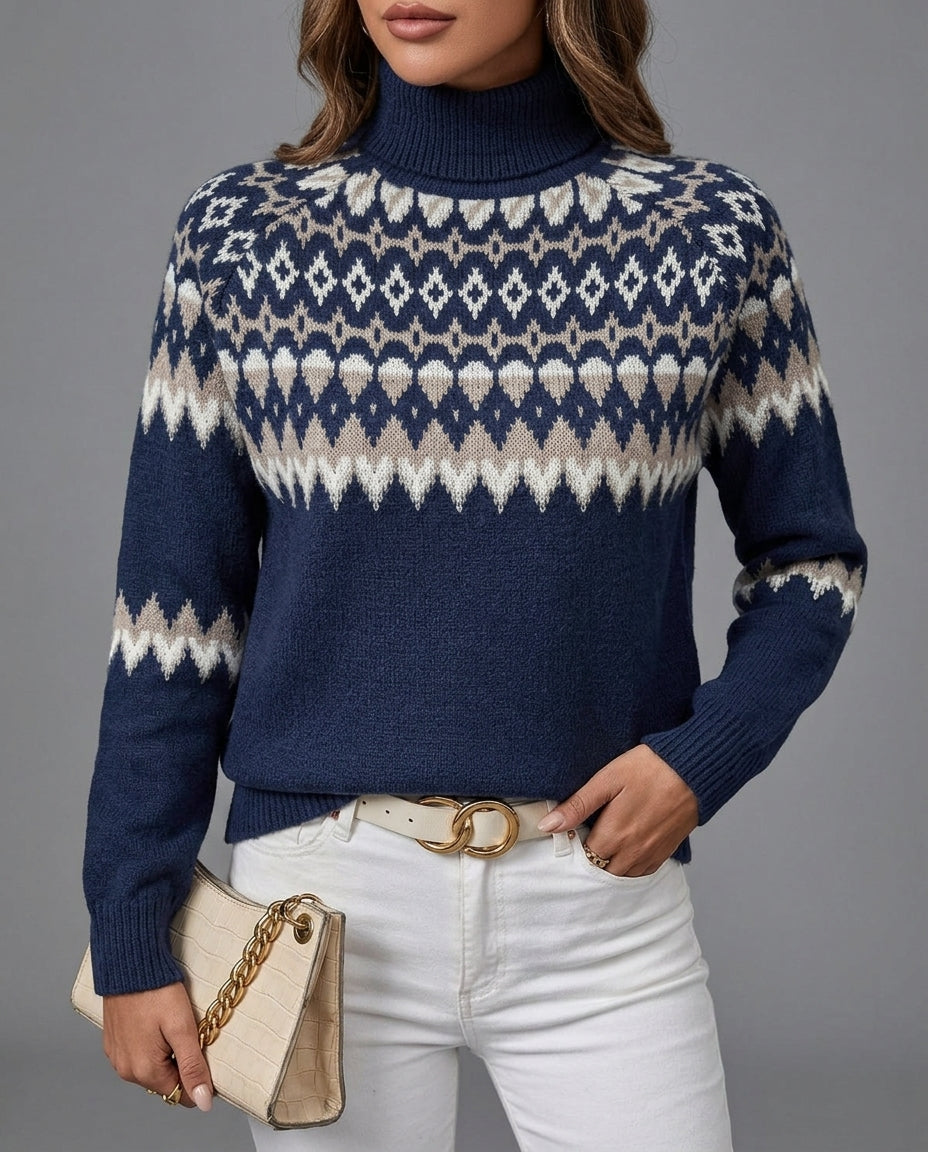 Strickpullover mit Rollkragen und Norwegermuster