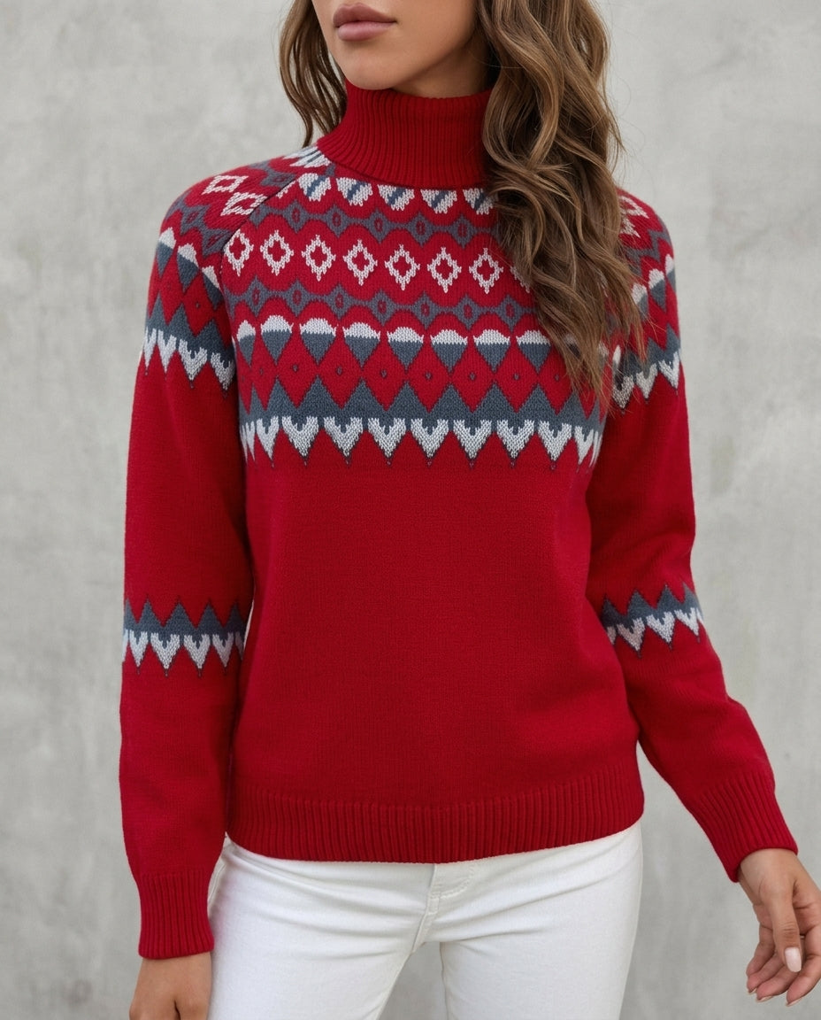 Strickpullover mit Rollkragen und Norwegermuster