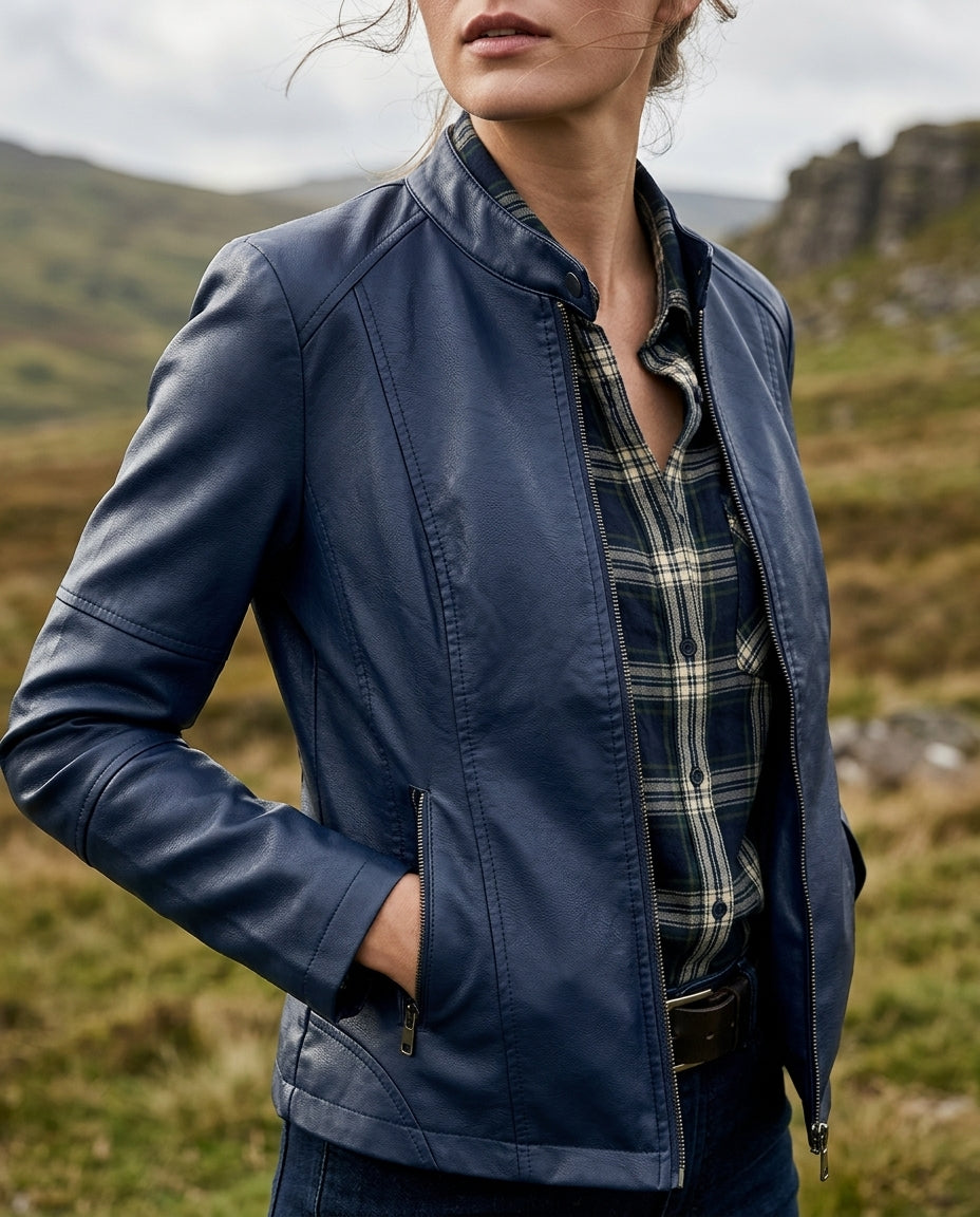 Veste courte en similicuir avec détails zippés
