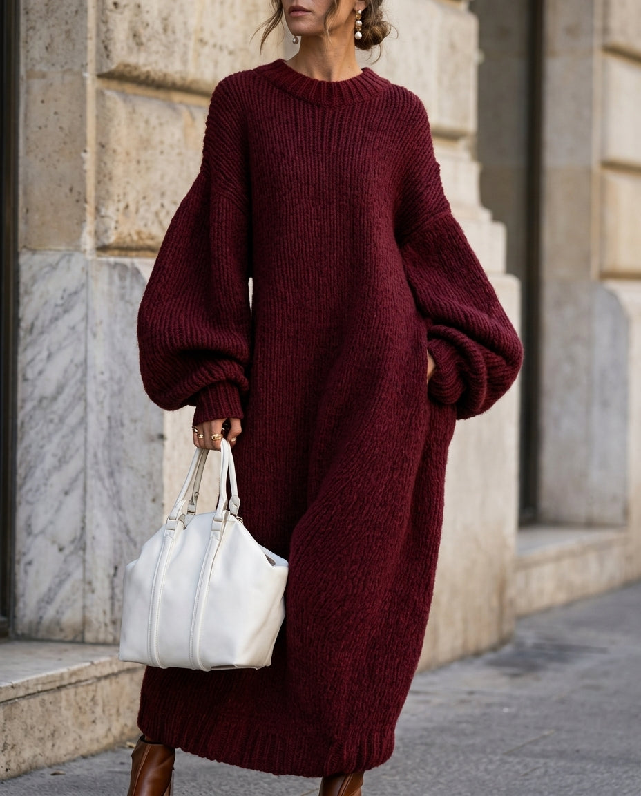 Oversize Strick-Maxikleid mit Ballonärmeln