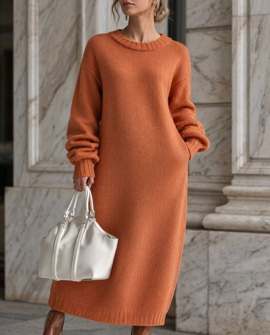 Oversize Strick-Maxikleid mit Ballonärmeln
