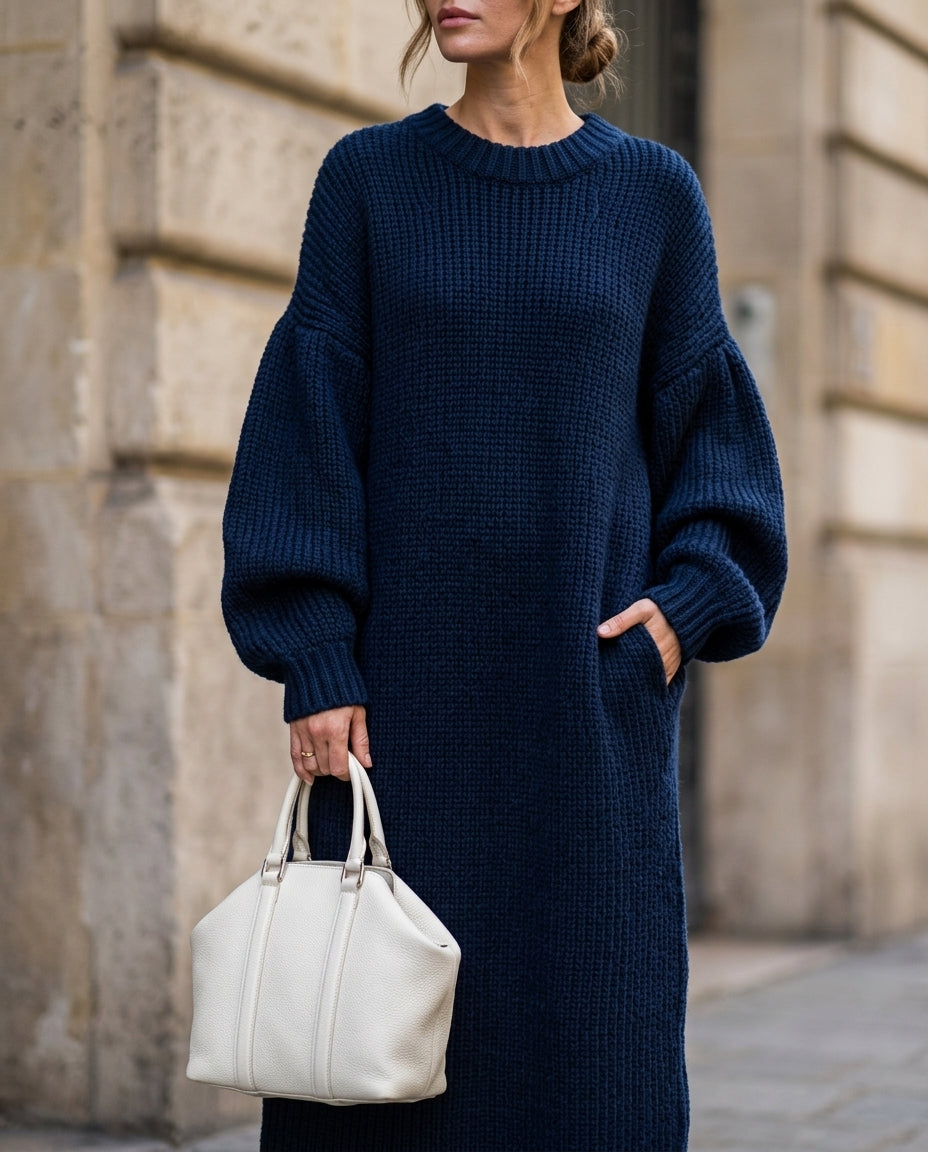 Oversize Strick-Maxikleid mit Ballonärmeln