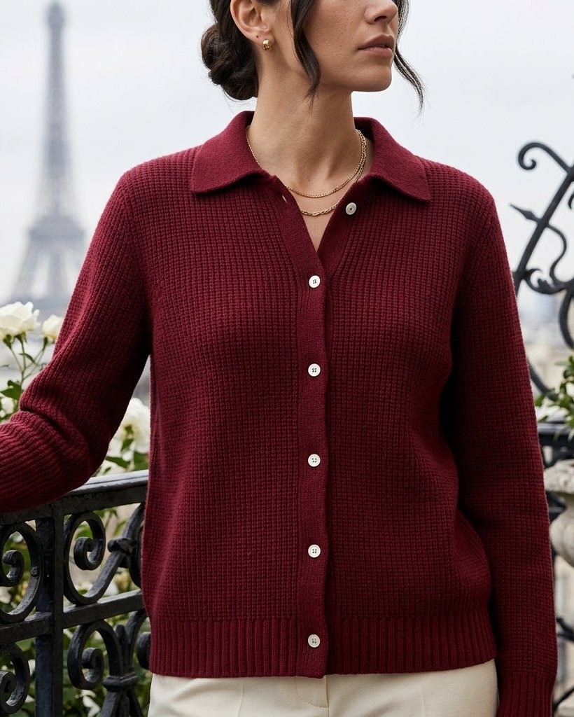 Gerippte Damen Strickjacke mit Kragen und Knopfleiste