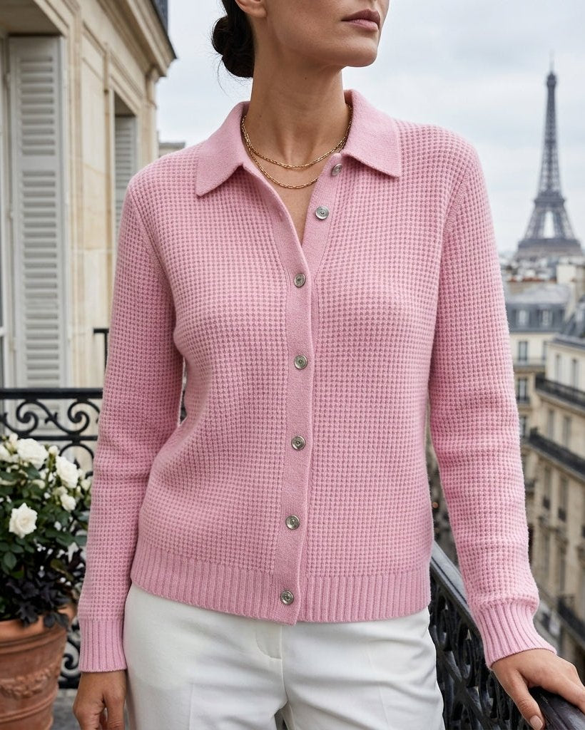 Gerippte Damen Strickjacke mit Kragen und Knopfleiste