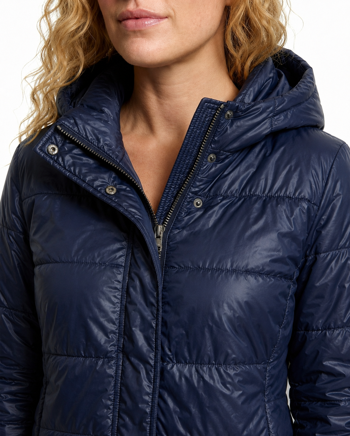 Kurze Damen Steppjacke mit Kapuze in Glanzoptik