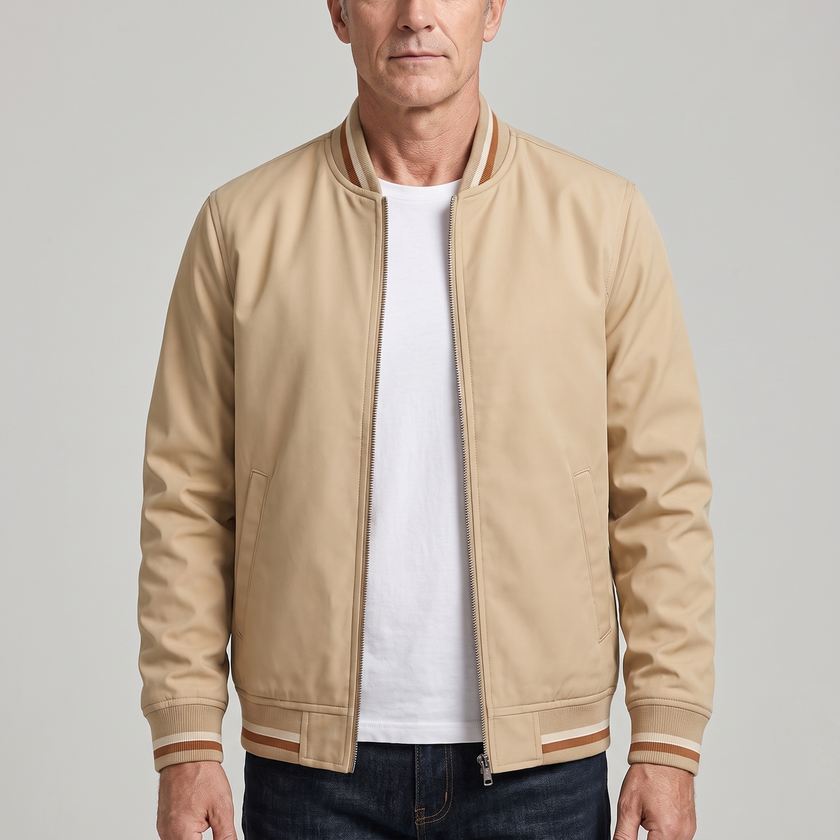 Herren Leichtjacke mit Zipp und Rippbündchen