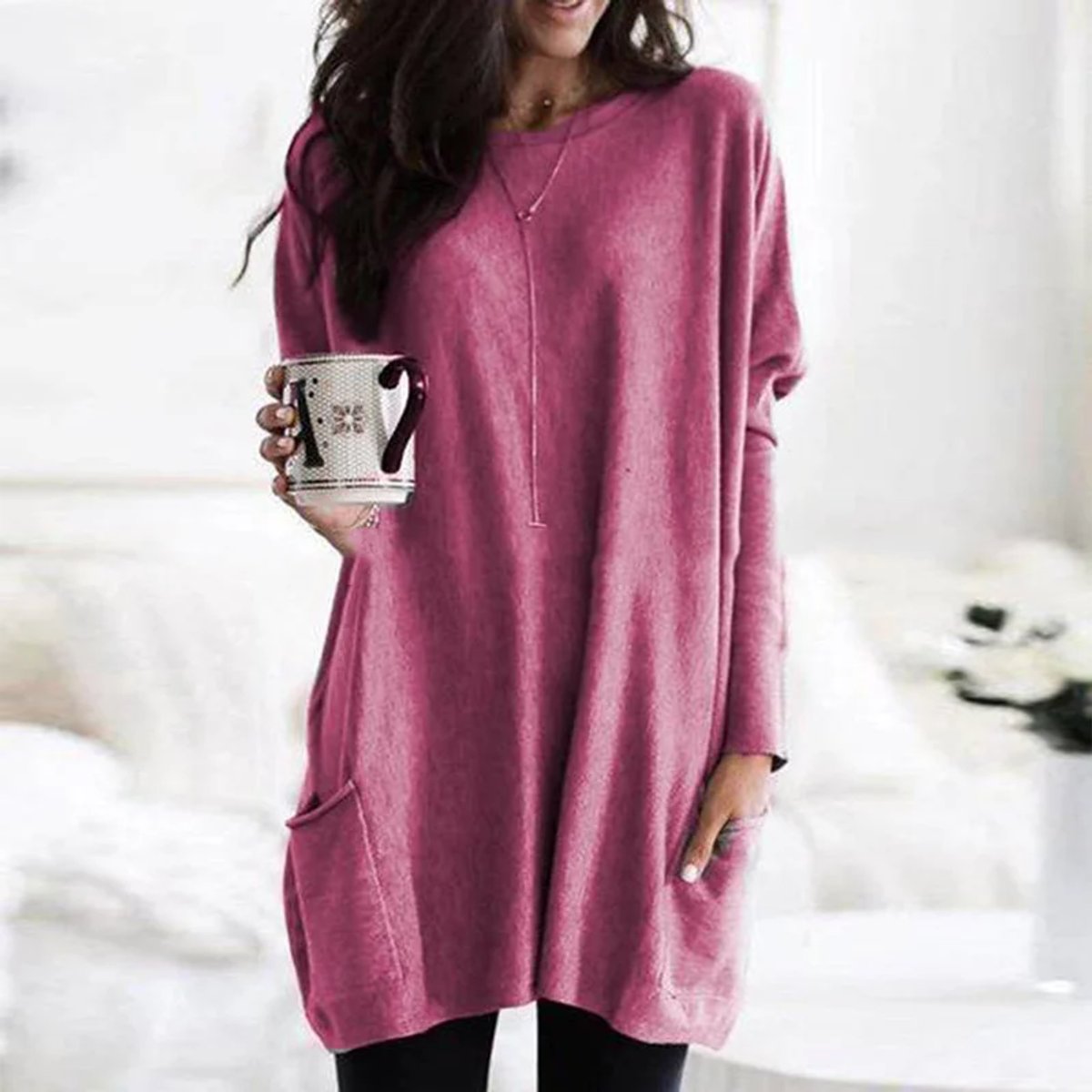 Oversize Tunika Pullover Mit Taschen