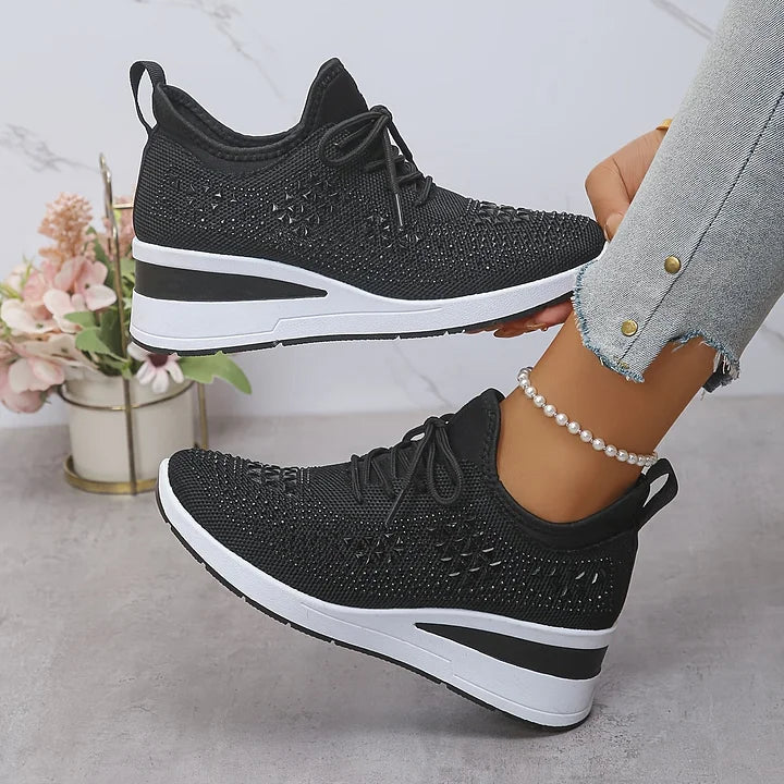 Atmungsaktive Orthopädische Damen Sneaker mit Strassdetails