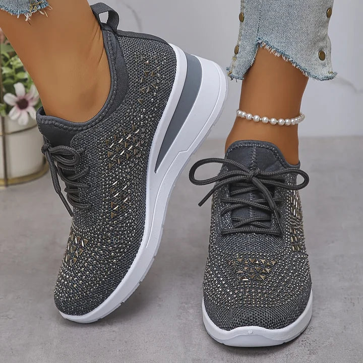 Atmungsaktive Orthopädische Damen Sneaker mit Strassdetails