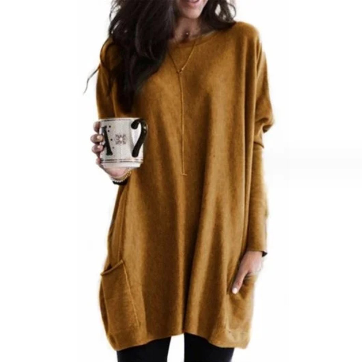 Oversize Tunika Pullover Mit Taschen