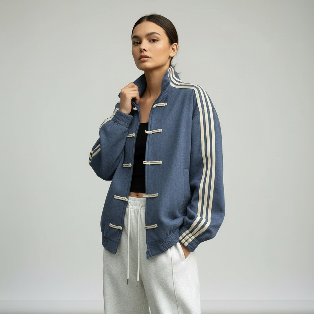 Damen Trainingsjacke im Retro Stil mit Kontraststreifen