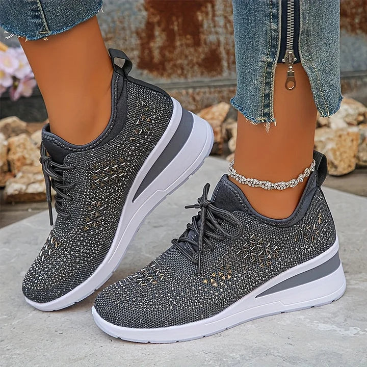 Atmungsaktive Orthopädische Damen Sneaker mit Strassdetails