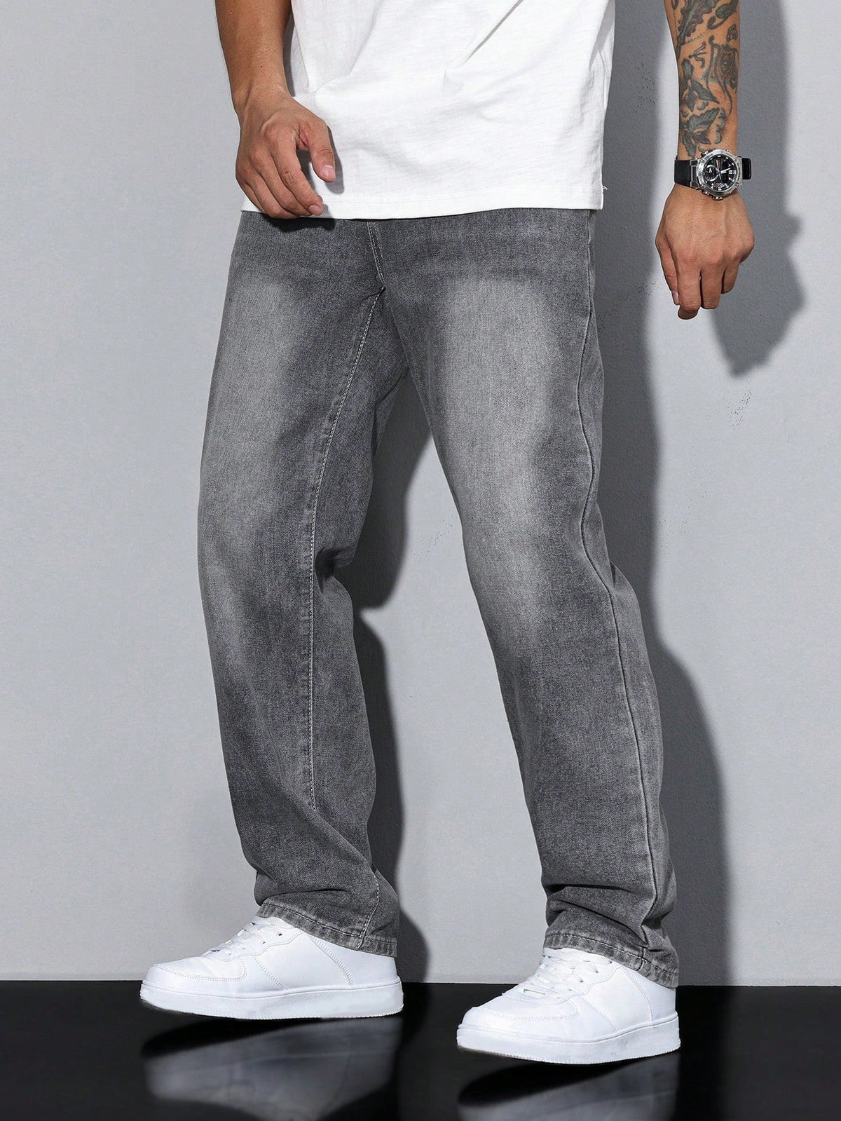 Lockere Herren Jeans Einfarbig mit Geradem Bein