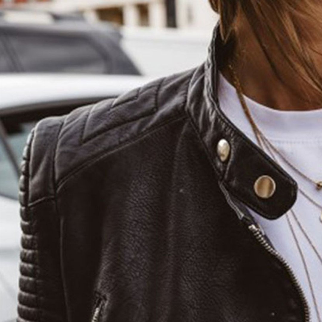 Taillierte Damen Bikerjacke mit Stehkragen