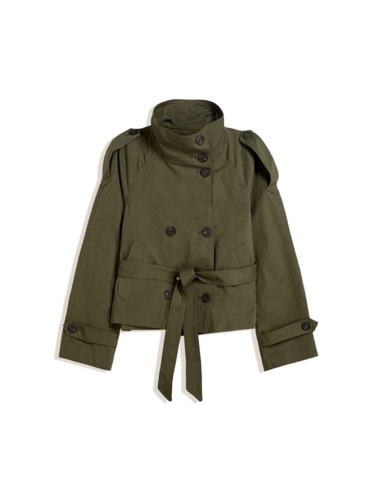 Kurze Damen Jacke mit Zweireihiger Knopfleiste und Bindegürtel