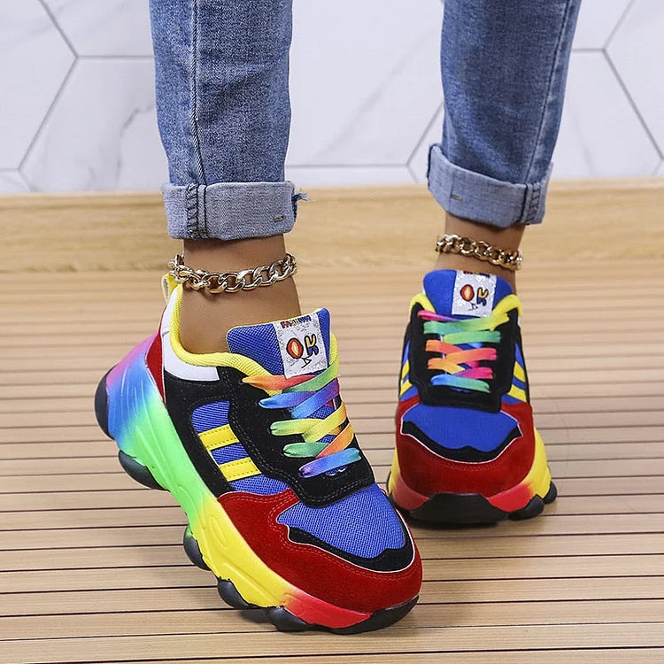 Bunte Orthopädische Damen Sneaker mit Regenbogen Design