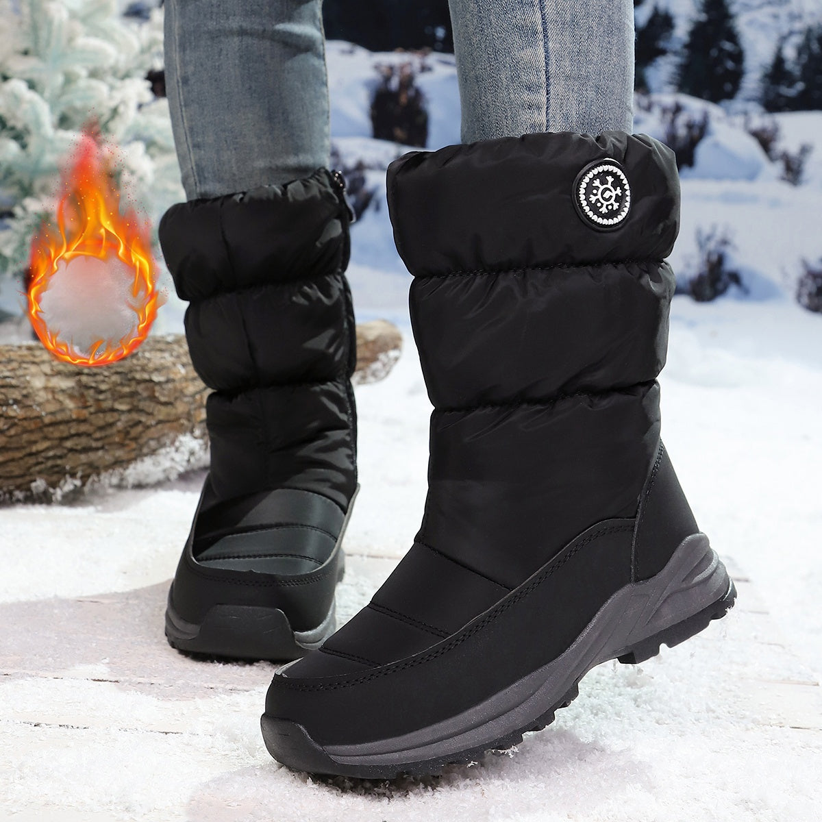 Wadenhohe Damen Winterstiefel Mit Kunstfellfutter